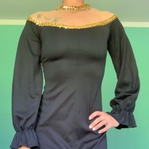 Vtg 70s Black Glam Fredericks of Hollywood Gown